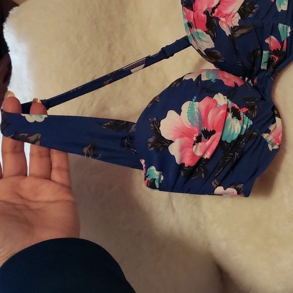 Seafolly bikini blue turquoise pink floral top bra - Picture 12 of 12